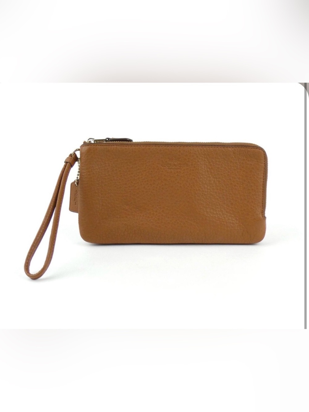 Coach Tan/Cognac Pebbled Leather Wristlet Toiletry Pouch